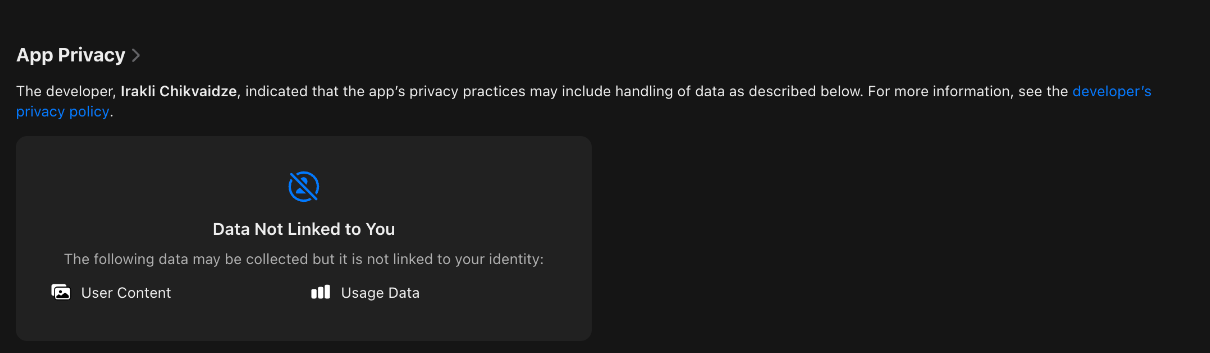 Snore Recorder - Sleep Monitor App Store privacy label: Data Not Linked to You lists User Content and Usage Data.