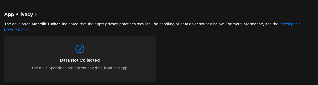 Snore Timeline App Store privacy label: Data Not Collected. The developer does not collect any data from this app.