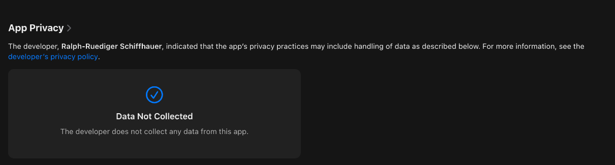 SnoreClock App Store privacy label: Data Not Collected. The developer does not collect any data from this app.